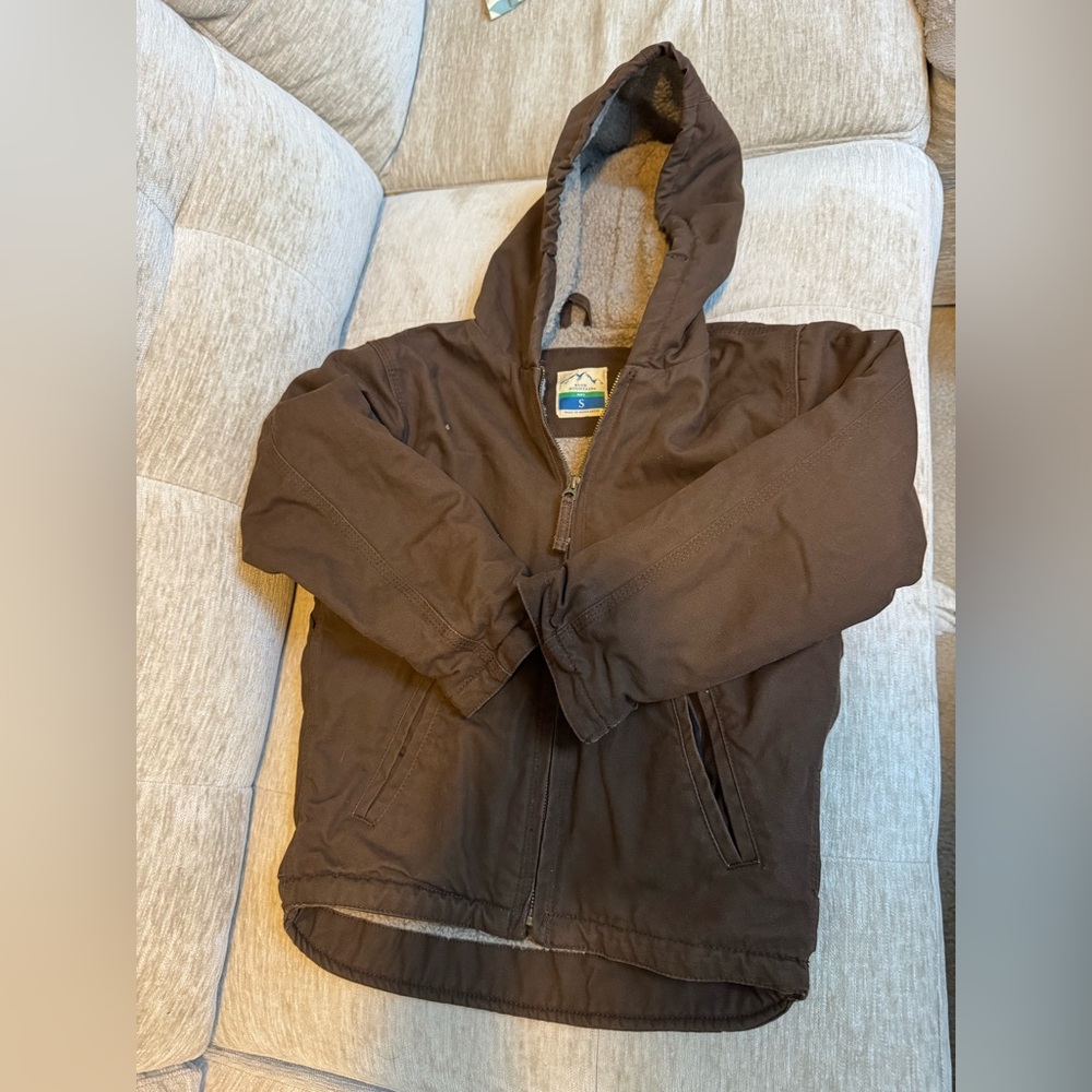 Blue Mountain Brown Hooded Sherpa Lined Kids Jacket.